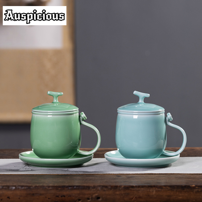 Celadon Ceramic Cup - 400ml Azure Longquan Celadon Filter Tea